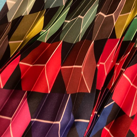 Milly Cube-Print Pleated Hadnkerschief Hem Midi Sk - Picture 7 of 7